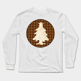 Christmas tree silhouette over a black and orange tile pattern Long Sleeve T-Shirt